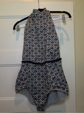 Seea Navy and White High-Low Geometric Skirt